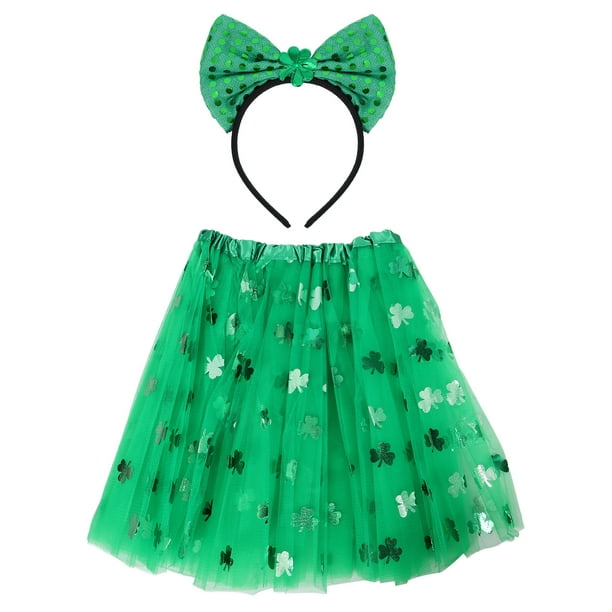 EeaseMX 1 Conjunto de Disfraz de San Patricio para Niños, Falda Creativa, Festival, Cabello Elegante