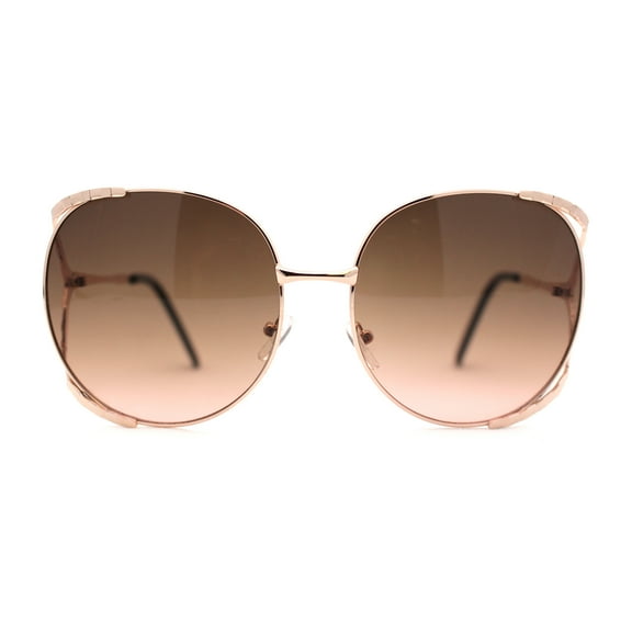 Womens Oversize Jewel Metal Rim Butterfly Designer Sunglasses Gold Brown