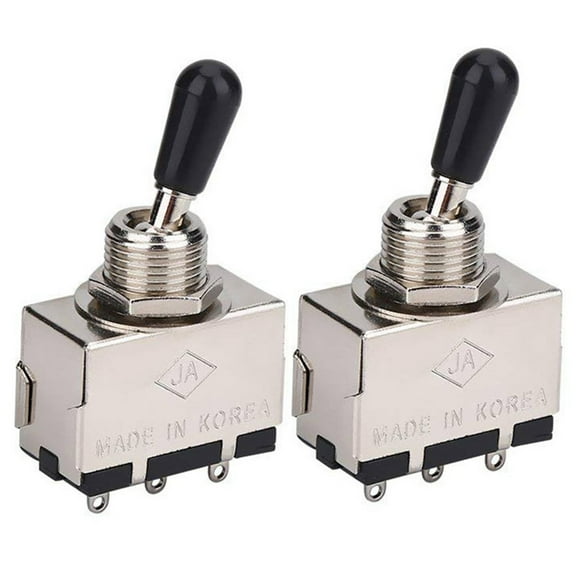 2Pc Guitar 3 Way Toggle Switch, Metal Enclosed Selector Switch with Black Tip Knob Replacement Part for Lp Style