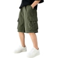 thumbnail image 3 of QIUOMBBP Boys' Wide Leg Cargo Shorts Solid Color Knee Length Short Pants with Multi Pockets Summer Sports Pants Green 12-13Years, 3 of 9