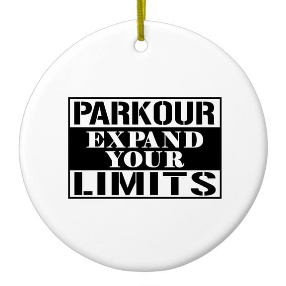 DistinctInk Hanging Ceramic Christmass Tree Ornament with Gold String - Great Gift / Present - 2 3/4 inch diameter - Parkour Expand Your Limits
