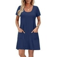 thumbnail image 4 of ShomPort Summer Dresses for Women Casual Crew Neck Short Sleeve Sundress with Pocket Loose Beach Vocation Going out T-Shirts Dress, 4 of 7