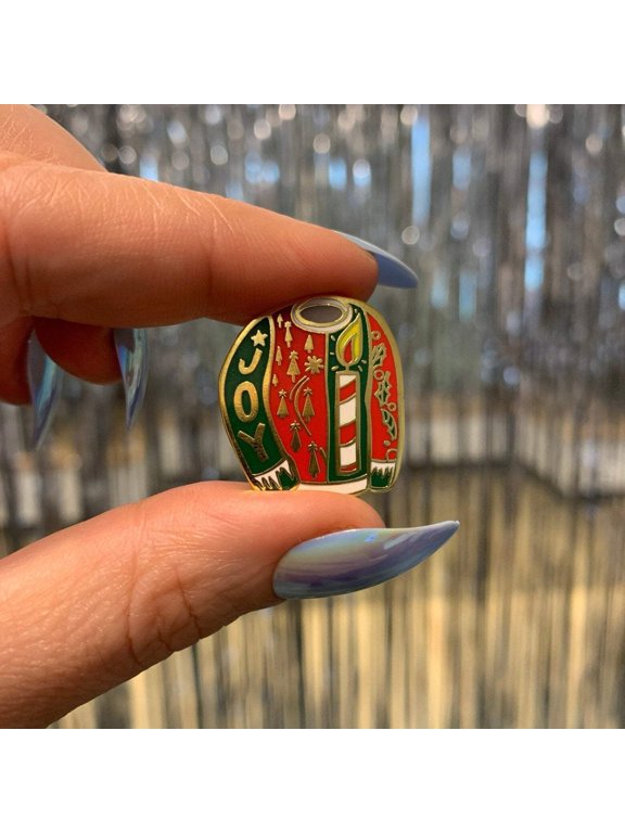 PRIMITIVES BY KATHY Don We Now Our Ugly Sweater Christmas Enamel Pin in Red and Green