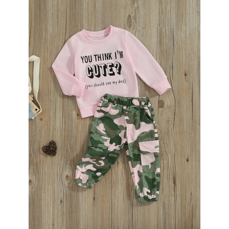 Kids Baby Girls Camouflage Pants Sets Long Sleeve Letter Print Tops Camouflage Pants Fall Sets