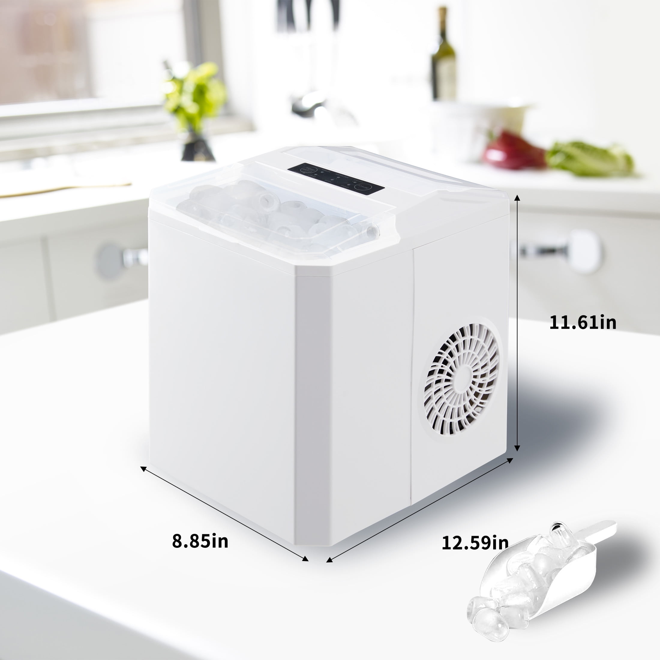 Ice Makers Portable Countertop 2 Ice S,Portable Compact Ice Cube Maker with Ice Scoop & Basket,26.5lbs in 24Hrs,9 Cubes Ready in 6Mins,for Home/Kitchen/Office/Bar