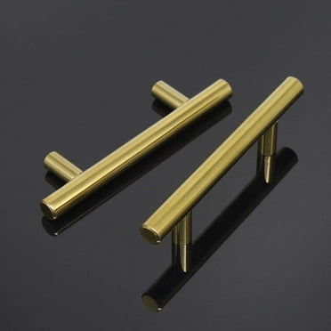 (10 Pack 3" Hole Centers Cabinet Pulls Euro Bar Cabinet Hardware, Gold Kitchen Bathroom Cabinet Handles Modern T Bar Dresser Pull Drawer Handles, 5 Inch Overall Length