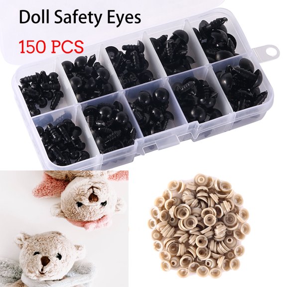 Willstar 150 Pieces 6-12 mm Plastic Doll Eyes in Box Safety Eyes for Doll Making (Black)