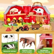 Farm Animal Toys - Red Barn Farm Playset with Miniature Animal Figurines for Toddlers, Realistic Pretend Role-Playing Game for Toddlers Learning Activities