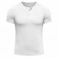 thumbnail image 3 of FRSASU Men's Henley Shirts Crew Neck Short Sleeve T-Shirt Fashion Button Down Gym Workout Athletic Pullover Tees White, 3 of 6