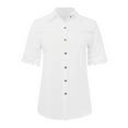 thumbnail image 4 of Womens Denim Shirt Business Casual Button Down Work Blouses Puff Sleeve Summer Tops, 4 of 5