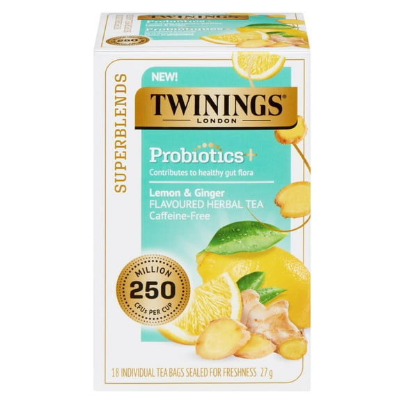Twinings Superblends Probiotics+ Lemon & Ginger 18 Tea Bags, Lemon & Ginger
