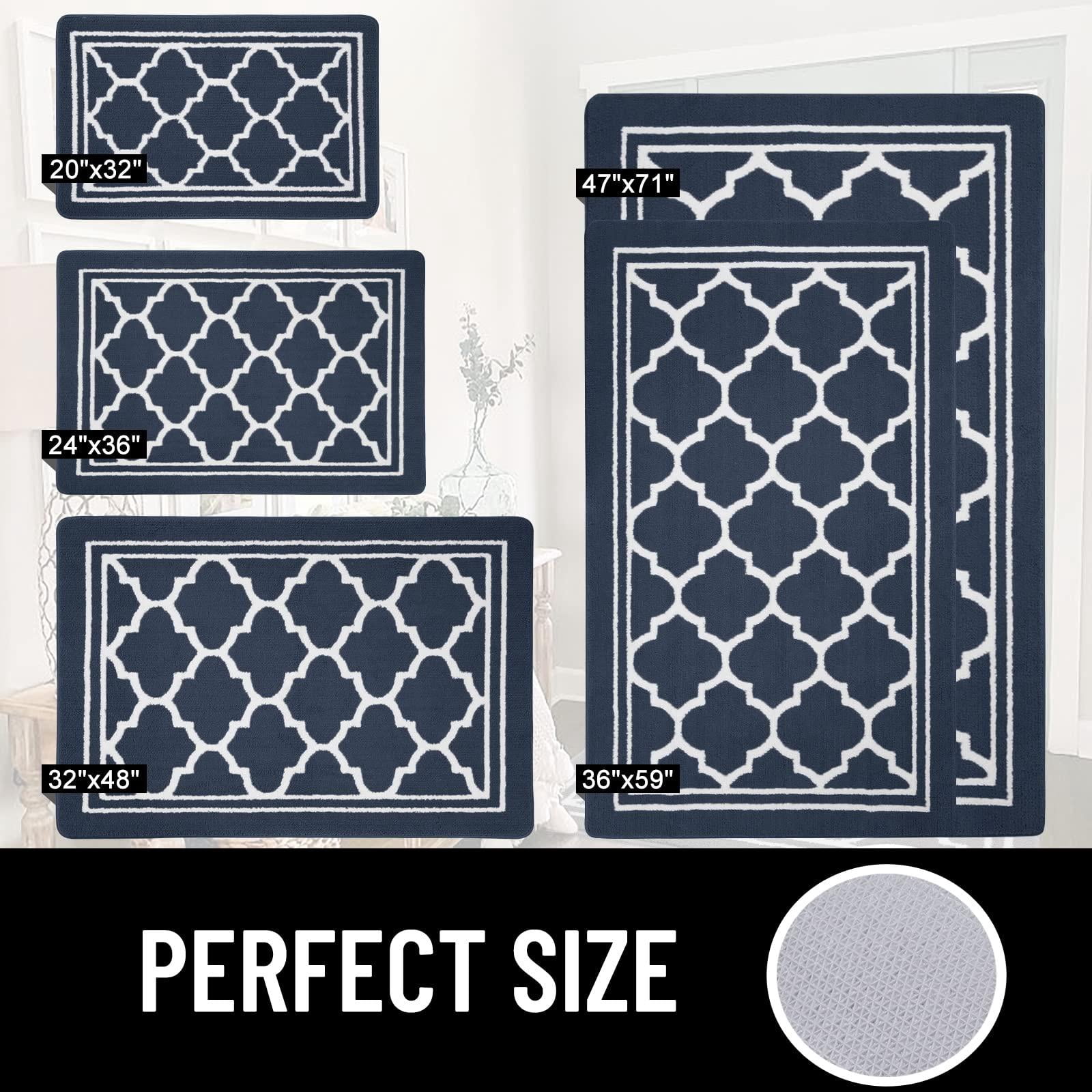 Buganda Door Mats Indoor, 17"×30", Water Absorbent Low Profile Anti-Slip Front Door Mat, Door Rugs for Entrance, Navy Blue
