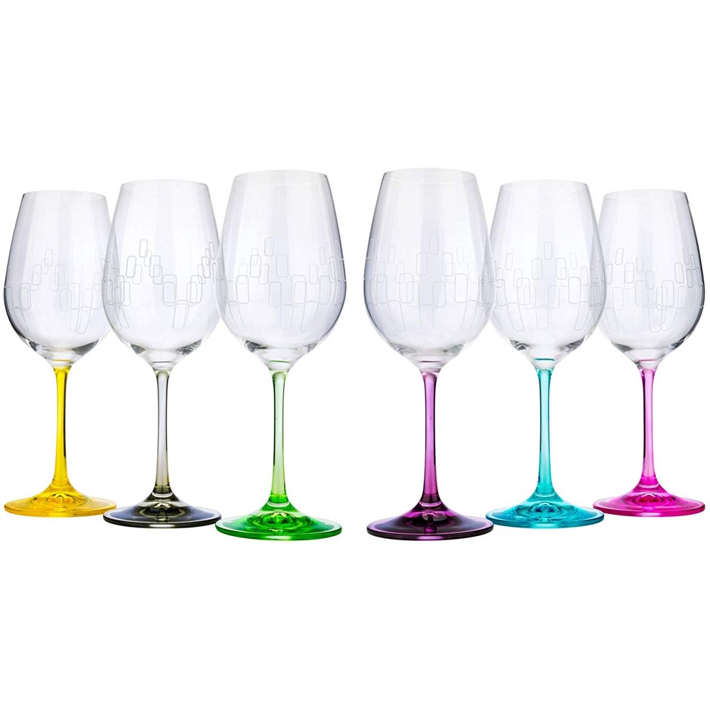 Crystalex 12 Oz Viola Rainbow Wine Glass 350ml, 6piece set, Assorted Color, Bohemian crystal