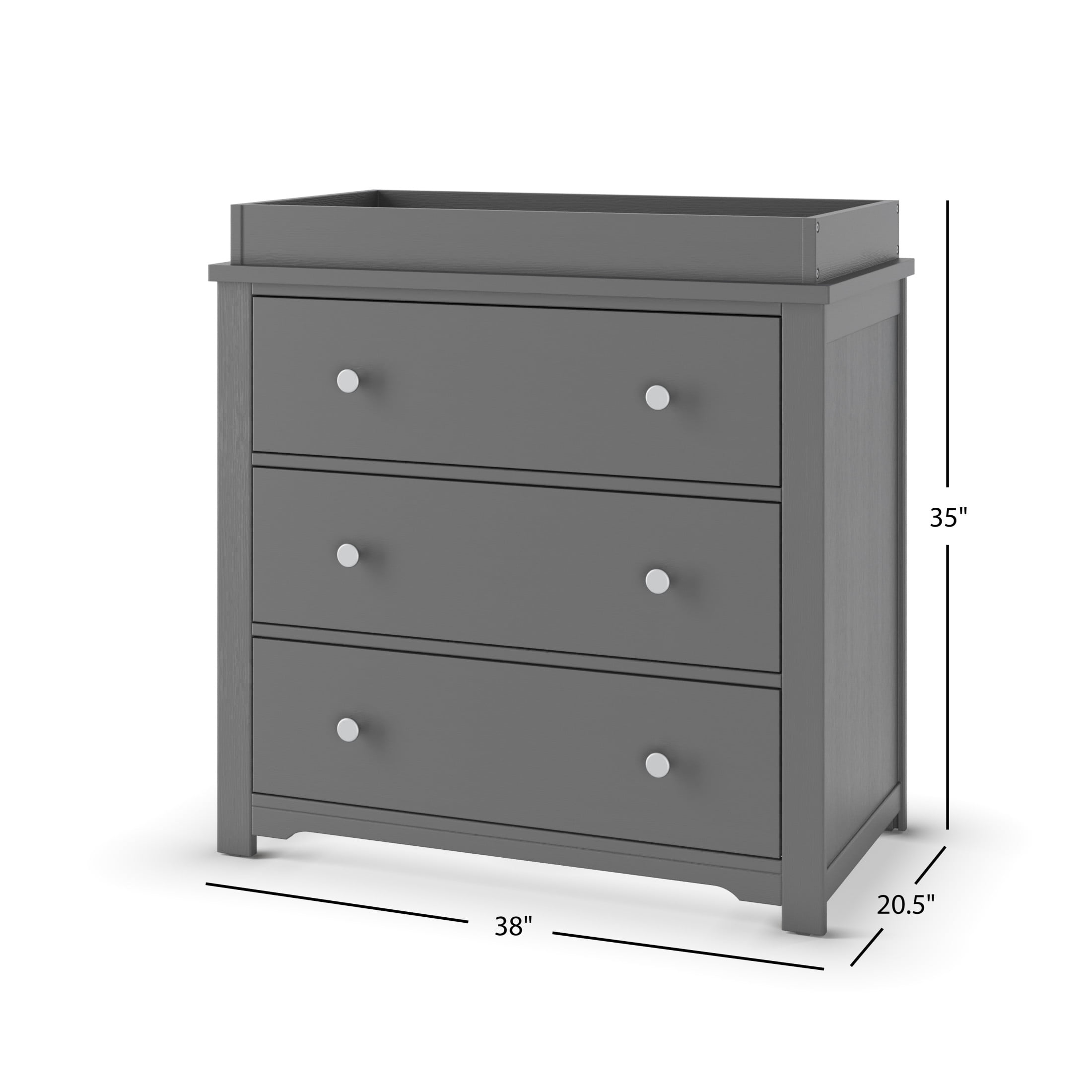 Child Craft Harmony 3 Drawer Dresser with Removable Changing Table Topper for Nursery or Bedroom, (Brushed Pebble)
