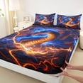 thumbnail image 3 of Feelyou Flame Dragon Queen Sheet Sets for Boys, Magical Lightning Animal Bed Set, Blue Orange, 4-Piece, 3 of 4