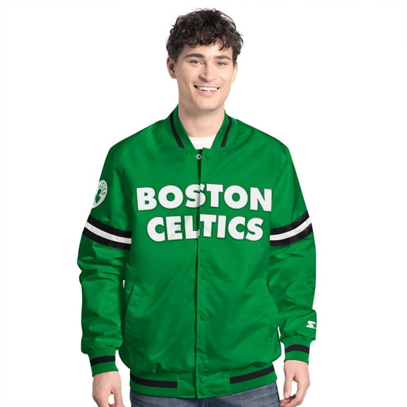 Men's Starter Kelly Green/Black Boston Celtics Scout Full Snap Varsity Jacket