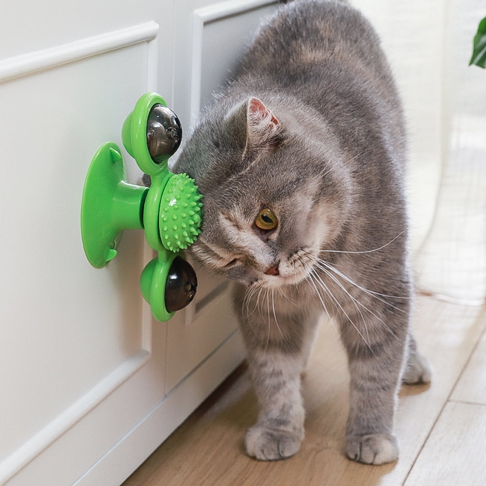 Kepooman Cat Turntable Teasing Interactive Toy with Suction Cup for Indoor, Green Kepooman Cat Turntable Teasing Interactive Toy with Suction Cup for Indoor, Green