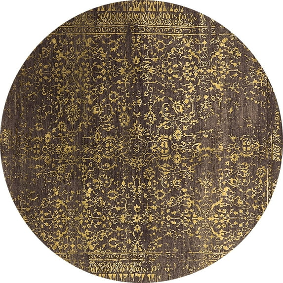 Ahgly Company Indoor Round Oriental Brown Industrial Area Rugs, 6' Round