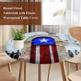 thumbnail image 3 of Independence Day Round Tablecloth 45-54 Inch Round Fitted Table Cloth with Elastic Edge, Mottled Country Graffiti Walls Retro Waterproof Table Cover Protector for Outdoor Picnic Party Dining, 3 of 6