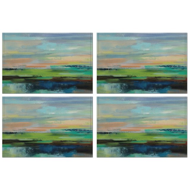 Teal Blue Modern Art Placemats Set of 4 - Blue Grey Abstract Kitchen Table Mats - Cloth Linen Place Mats for Dining Table - Ideal for Restaurant & Camping