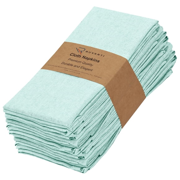 Juego de 12 servilletas de tela RUVANTI de polialgodón verde mar de 18 x 18 cm