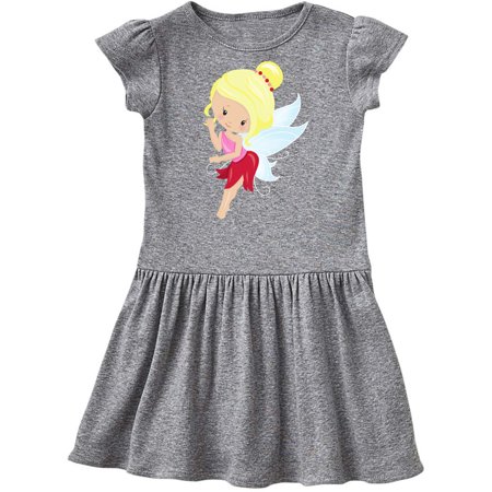 

Inktastic Cute Fairy Blonde Hair Fairy In Red Dress Gift Toddler Girl Dress