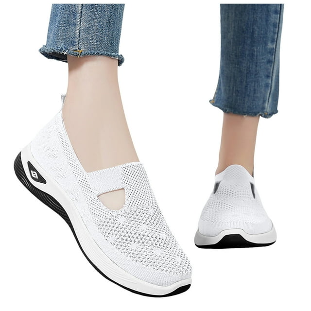 Chaussures Compensées Orthopédiques pour Femmes, Marche, Confortables, Tricotées, Automne, Plateforme, à Enfiler, Soins Infirmiers, Espadrilles Décontractées