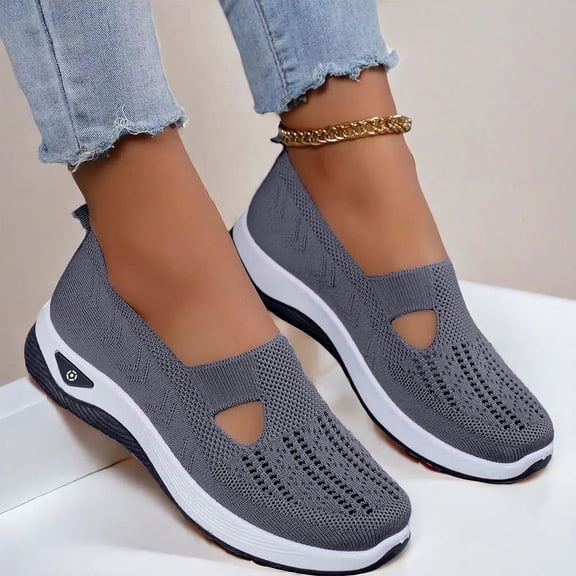 Domzle Womens Orthopedic Walking Shoes Lightweight Breathable Walking Sneaker Knit Slip on Comfortable Non Slip Arch Support Casual Sports Shoes for Daily Wear Dark Gray 42
