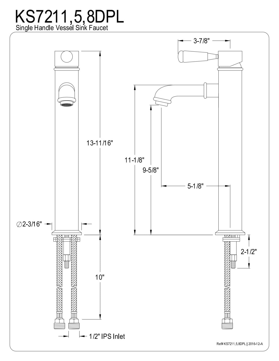 Kingston Brass KS7218DPL Single-Handle Vessel Standard Mount Bathroom Faucet, Brushed Nickel