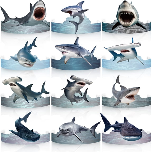 Neasyth 36Pcs Shark Party Hats for Kids, Sea Animals Paper Headbands Crown for Boys Girls Birthday Favors, Under The Sea Party Supplies