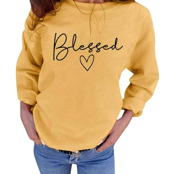 ALLTB Blessed Sweatshirt for Women Letter Print Lightweight Thanksgiving Pullover Tops Blouse