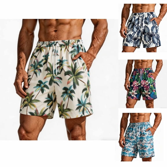 Thousandth Men's Swim Trunks Casual Quick Dry Tropical Print Beach Board Shorts with Drawstring Elastic Waist Summer Pockets Shorts for Surfing Swimming