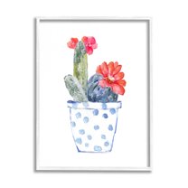 Stupell Industries Patterned Cactus Planter Graphic Art White Framed Art Print Wall Art, Design by Sally Swatland