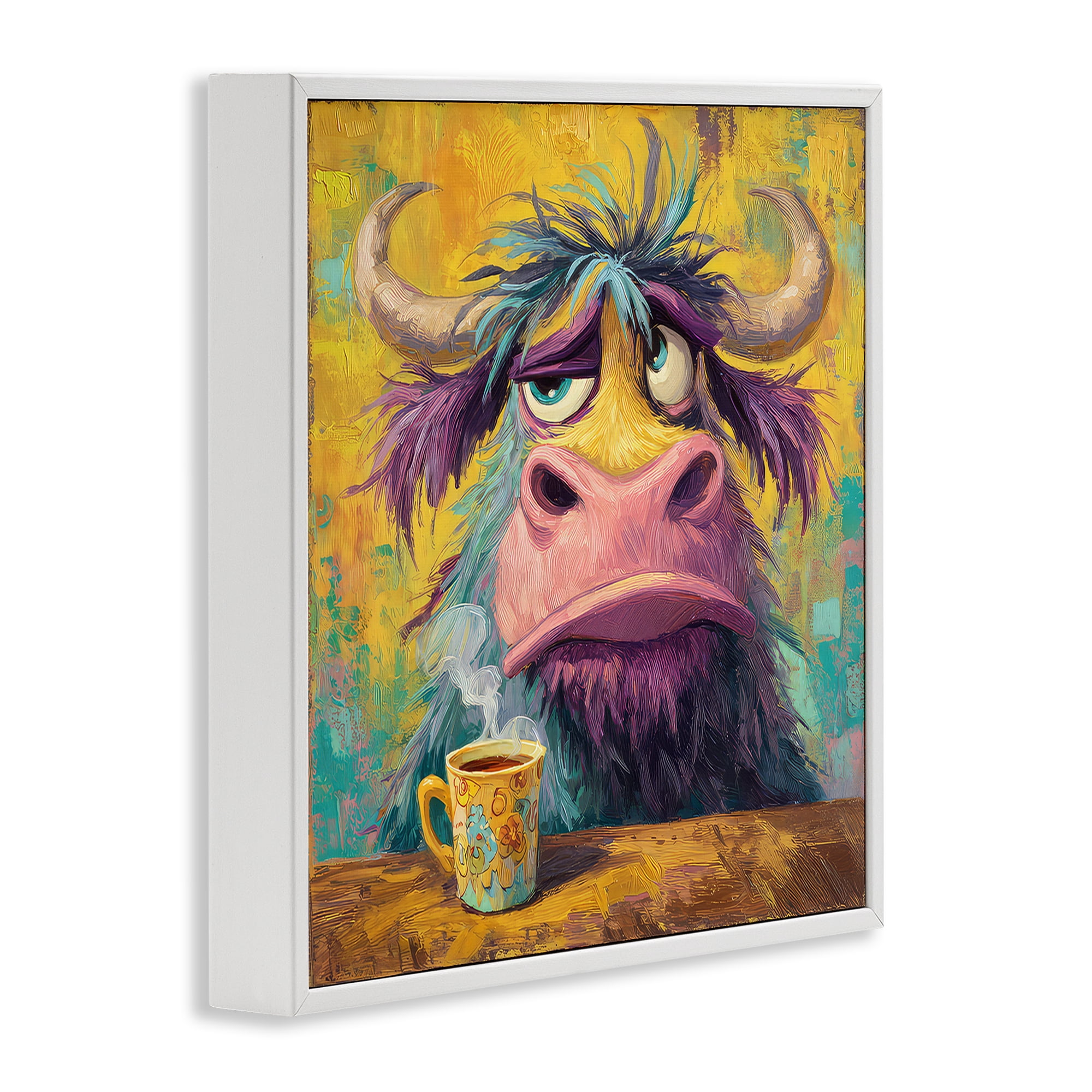 Stupell Industries Grumpy Cow & Mug White Framed Giclee Art, design by The Wands Want