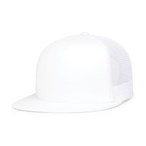 Pacific Headwear 4D7.005.OS D-Series 5-Panel Trucker Snapback Cap, White - One Size