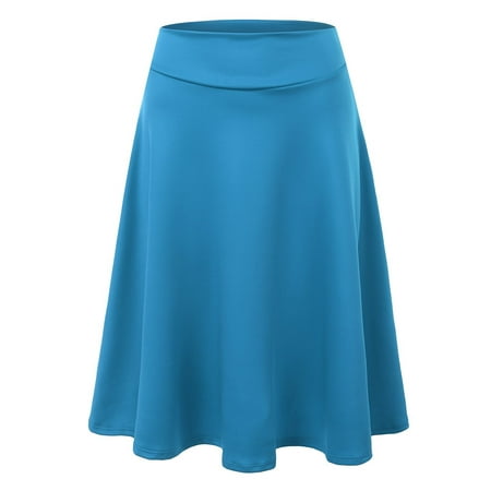 Ladies Fashion A-line Skirt - Doublju Womens High Waist Midi A-Line Band Skirt
