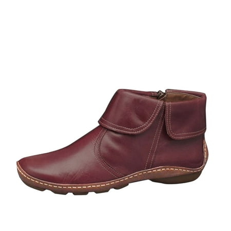 

Boots Toe Women s Up Pleated Flat Vintage Fashion Round Zip Winter women s boots