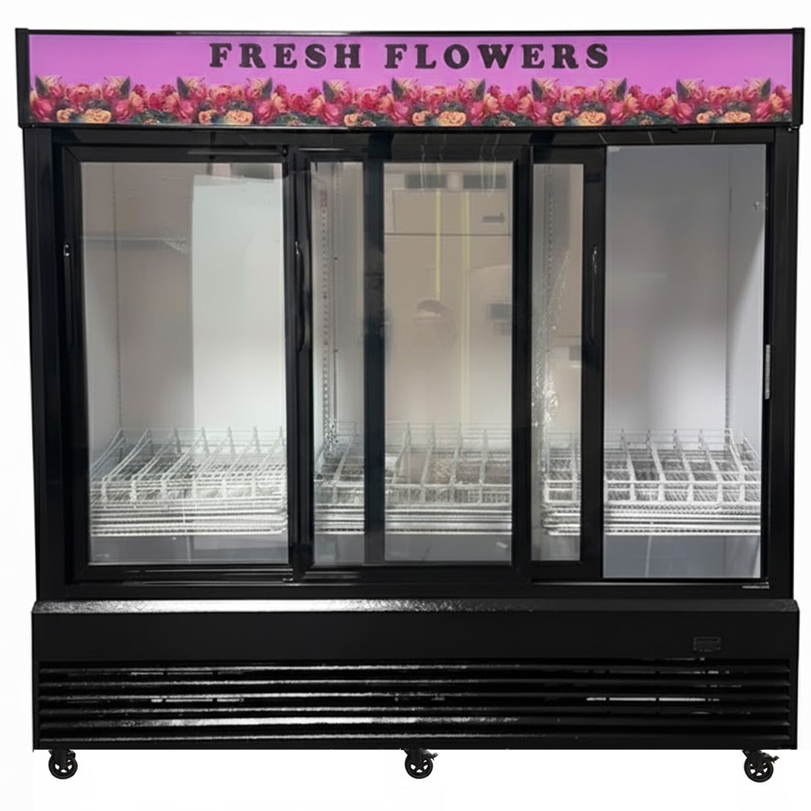 78” 3-Door Commercial Flower Display Refrigerator, 60 Cu.Ft. Floral Cooler, LED Light, Black Exterior, NSF Certified, R290 Eco Refrigerant