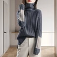 thumbnail image 5 of comerut Women Winter Autumn Sweater Turtleneck Neck Protection Long Sleeve Knitted Warm Thick Soft Pullover Color Block Patchwork Lady Sweater, 5 of 7