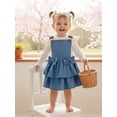 thumbnail image 4 of Baby Girl Clothing Sets Long Sleeve Ribbed Ruffle Romper with Layered Denim Suspender Skirt 2Pcs Outfits, 4 of 10