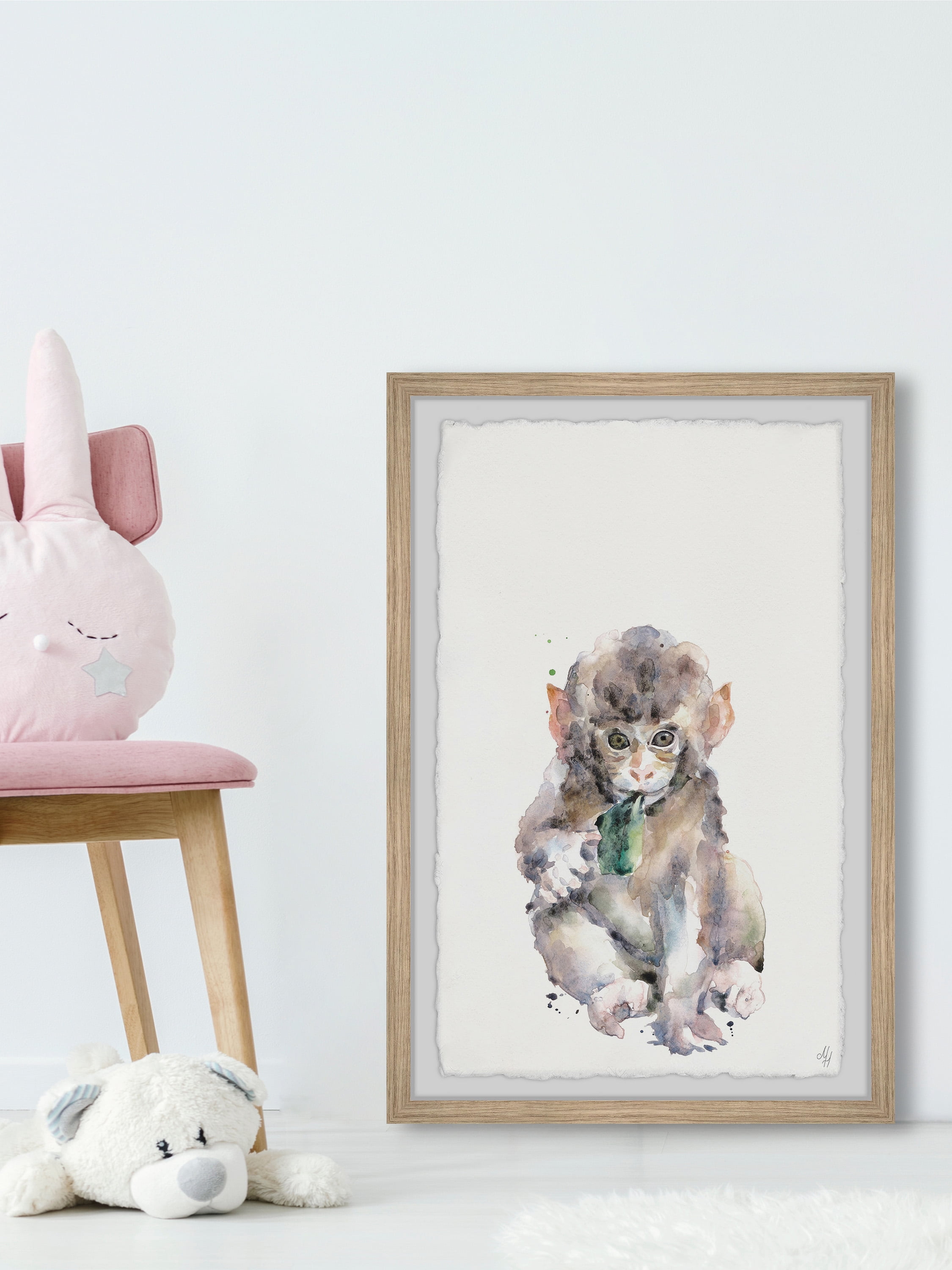 Marmont Hill Cute Little Monkey Framed Wall Art, 12.00" x 1.50"