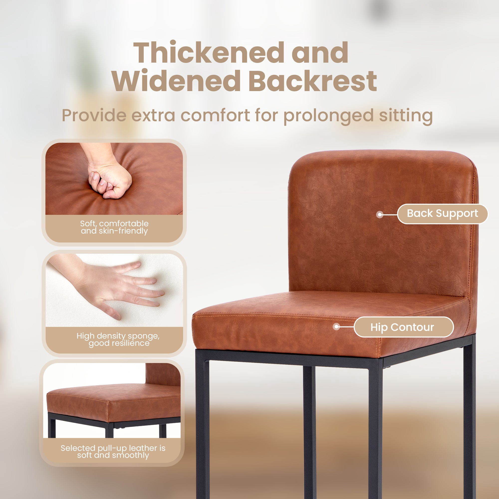 Sophia & William 24.6" Bar Stools Set of 4 PU Leather Counter Height Bar Stools with Back Modern Counter Height Chair for Kitchen Island, Brown