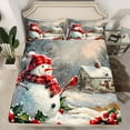 thumbnail image 2 of Manfei Winter Cute Snowman Queen Sheet Sets, Merry Christmas Flat Sheet, Teens Boys Girls Kids Queen Fitted Sheet, Ultra Soft Home Decor, 4pcs, 2 of 7