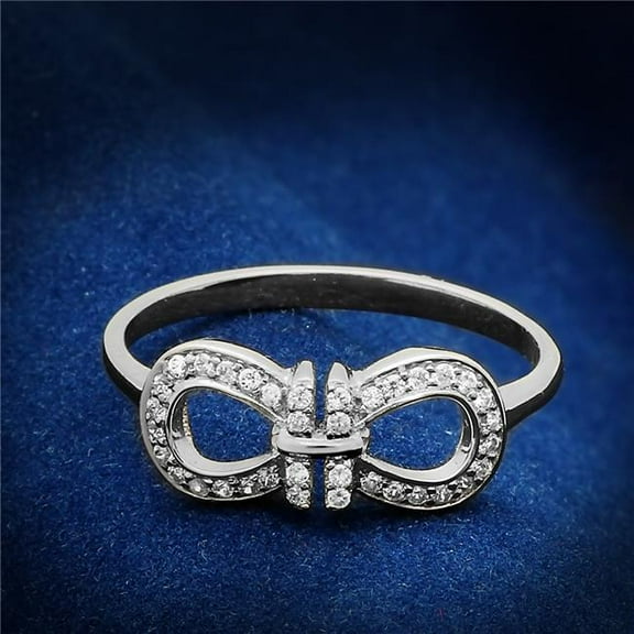 Alamode TS047-7 Women Rhodium 925 Sterling Silver Ring with AAA Grade CZ in Clear - Size 7