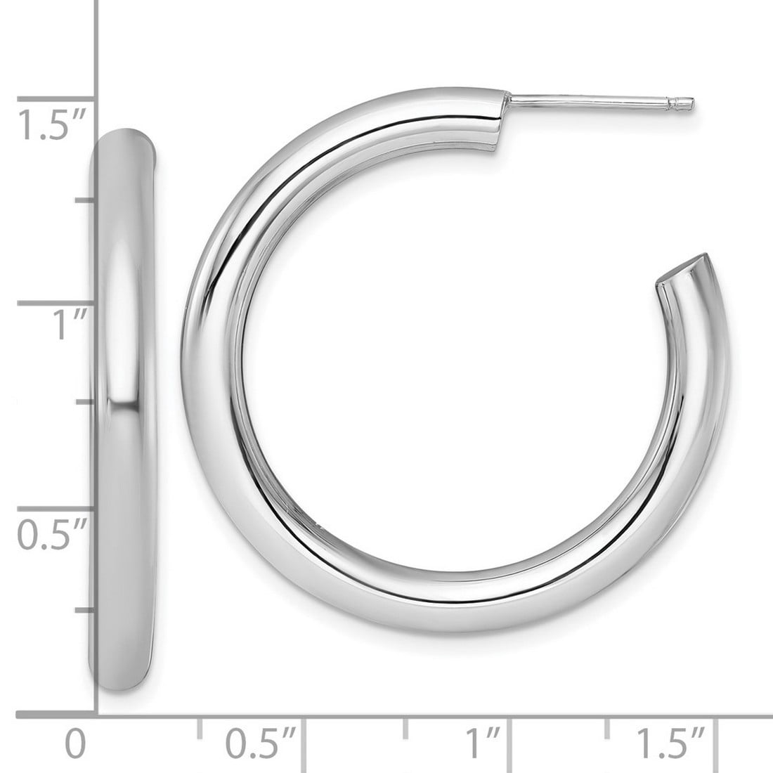 14k White Gold 4.0 X 35mm Polished Post Hoop Earrings 35x35mm Wide 4mm Thick Hoop Earring for Women