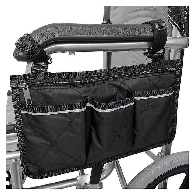 Bolsa lateral impermeable para silla de ruedas eléctrica universal con bolsillos (negro)