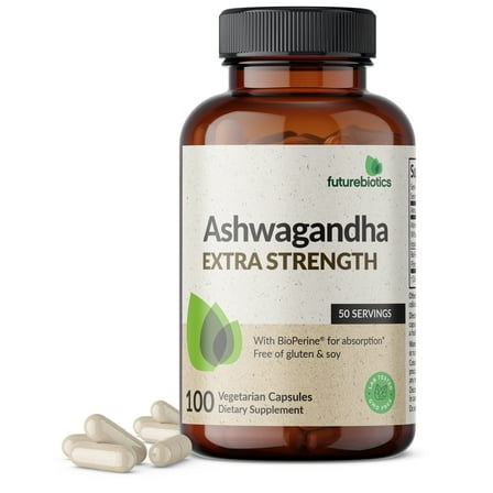 Futurebiotics Ashwagandha Extra Strength Stress & Mood Support with BioPerine - Non GMO Formula, 100 Vegetarian Capsules