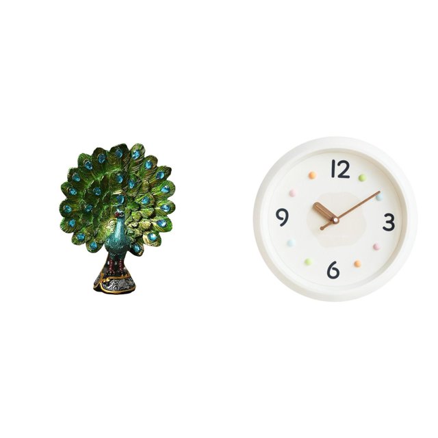 Figura de escritorio,Estatua de pavo real en estante,escritorio,decoración del hogar,Reloj de pared,Reloj de pared decorativo,moderno y elegante,Reloj de pared redondo silencioso,sin