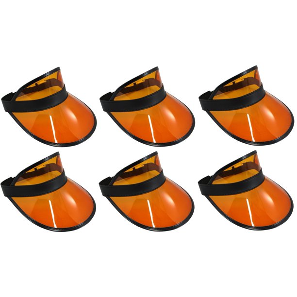 6 pack Visors Yellow Tennis Beach Plastic Clear Sun Bingo Dealer Golf Casino Fun