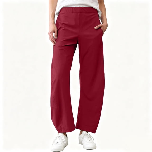 LUGOGNE Womens Barrel Pants Lightweight Quick Dry Pants with Pockets Wine,M